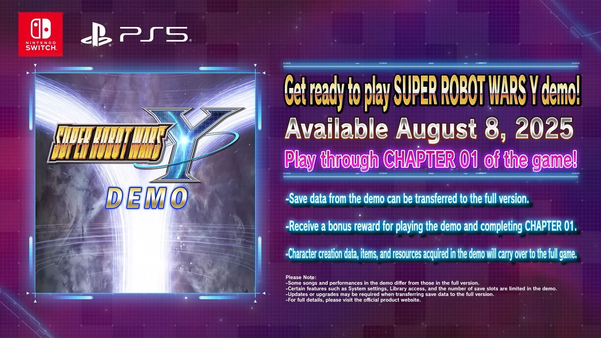 Super Robot Wars Y Demo para PS5, Switch será lançado em 8 de agosto