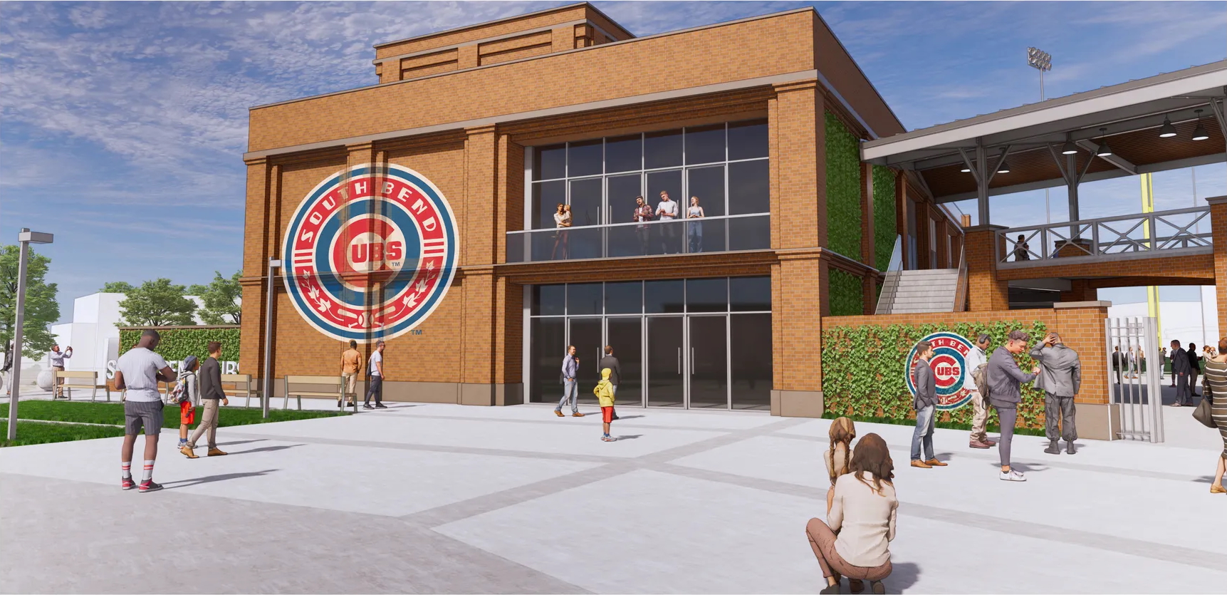 A expansão do campo de quatro ventos mostra tijolos finos no design do estádio moderno