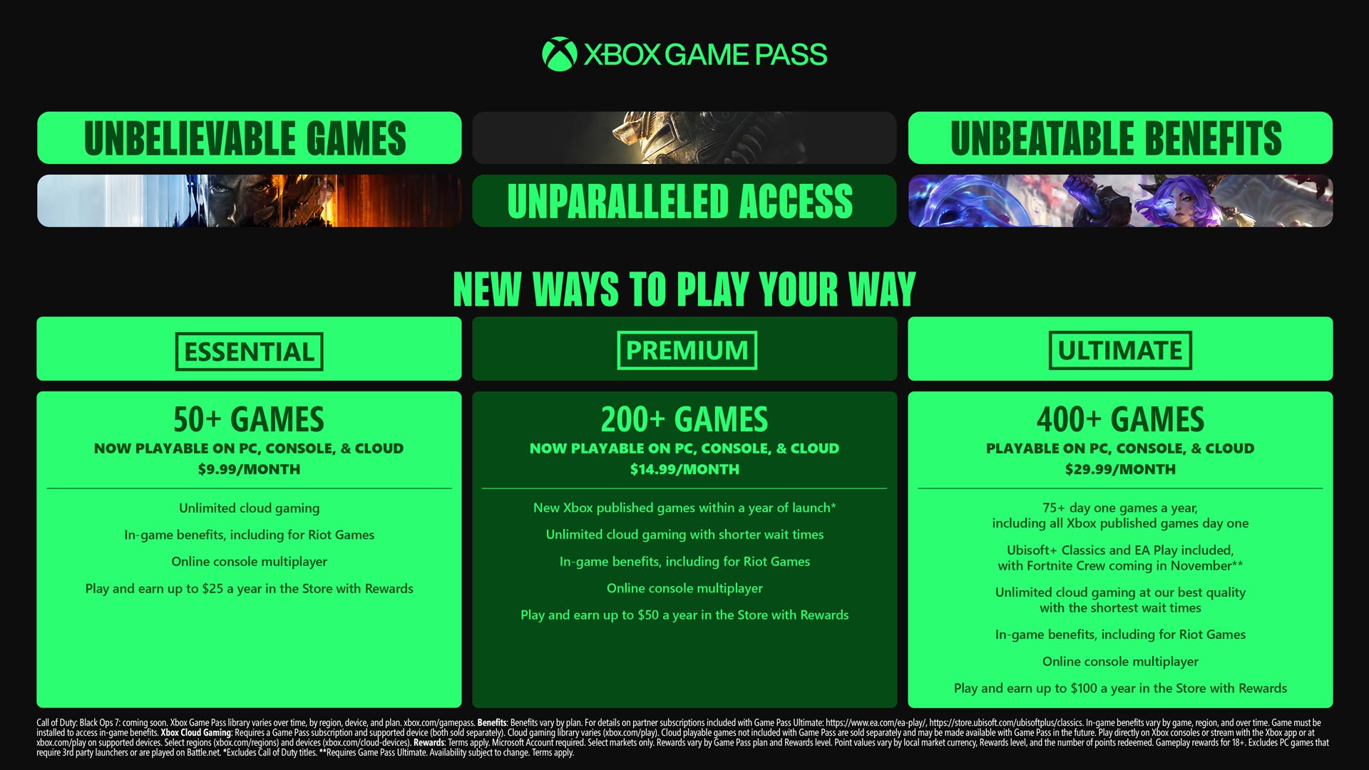 O Xbox Game Pass apresenta planos essenciais, premium e definitivos atualizados, incluindo aumentos de preços