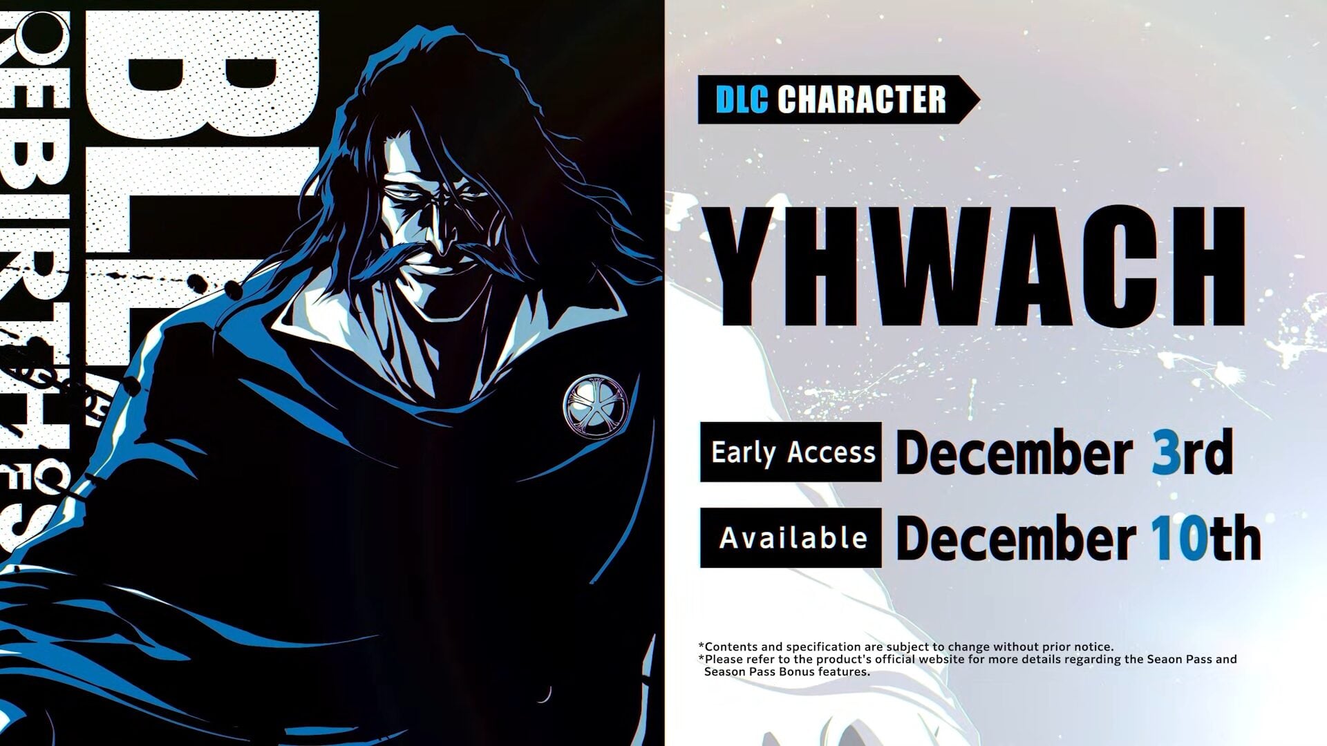 O personagem DLC de Bleach: Rebirth of Souls, Yhwach, será lançado em 3 de dezembro para proprietários do Season Pass e em 10 de dezembro para todos