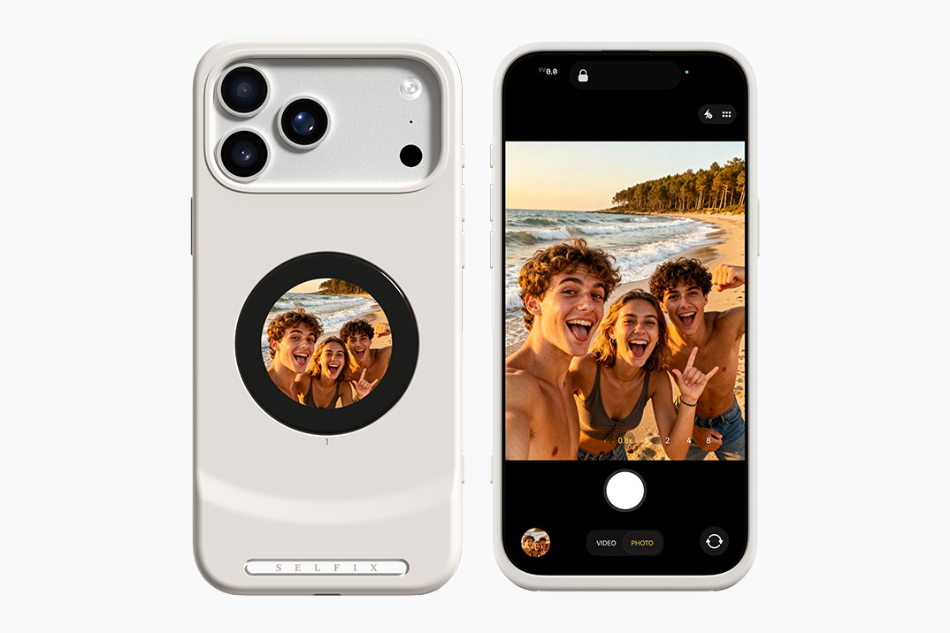 O case da Selfix tem uma tela traseira que transforma a melhor câmera do iPhone em uma máquina de selfies