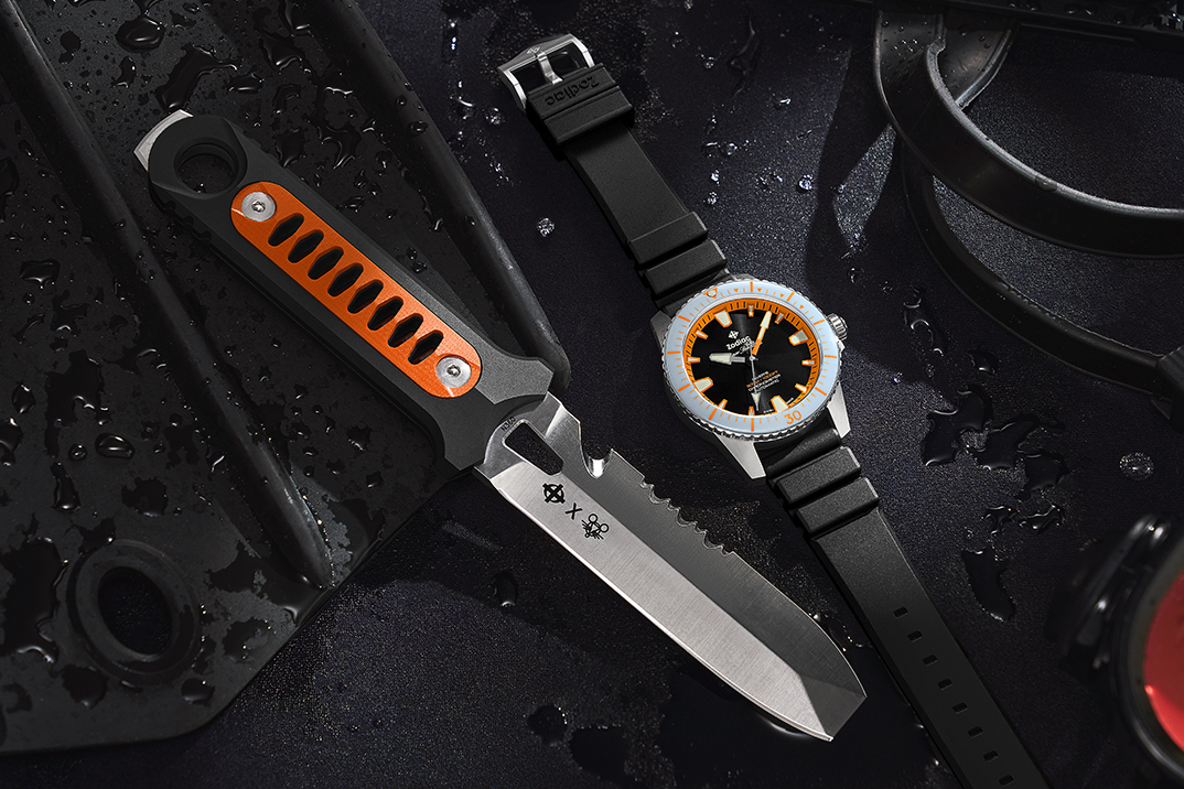 Zodiac & GiantMouse Collab para um conjunto de relógio e faca Super Sea Wolf Pro Diver