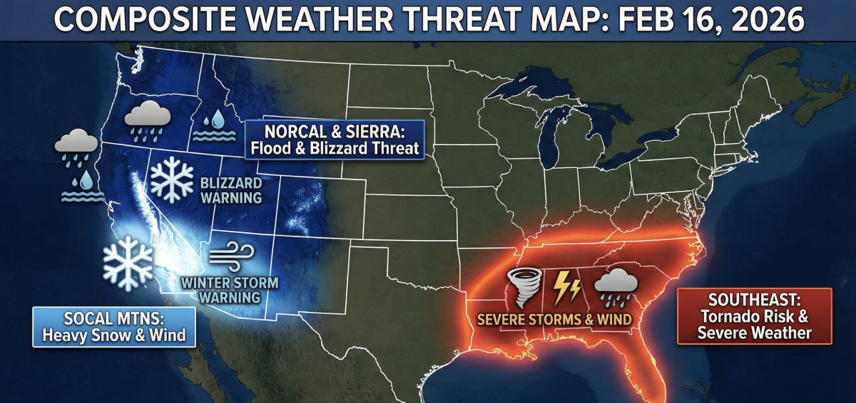 Avisos de tempestades importantes: ventos com força de furacão, chuvas intensas e mais de 1,5 metro de neve em algumas áreas