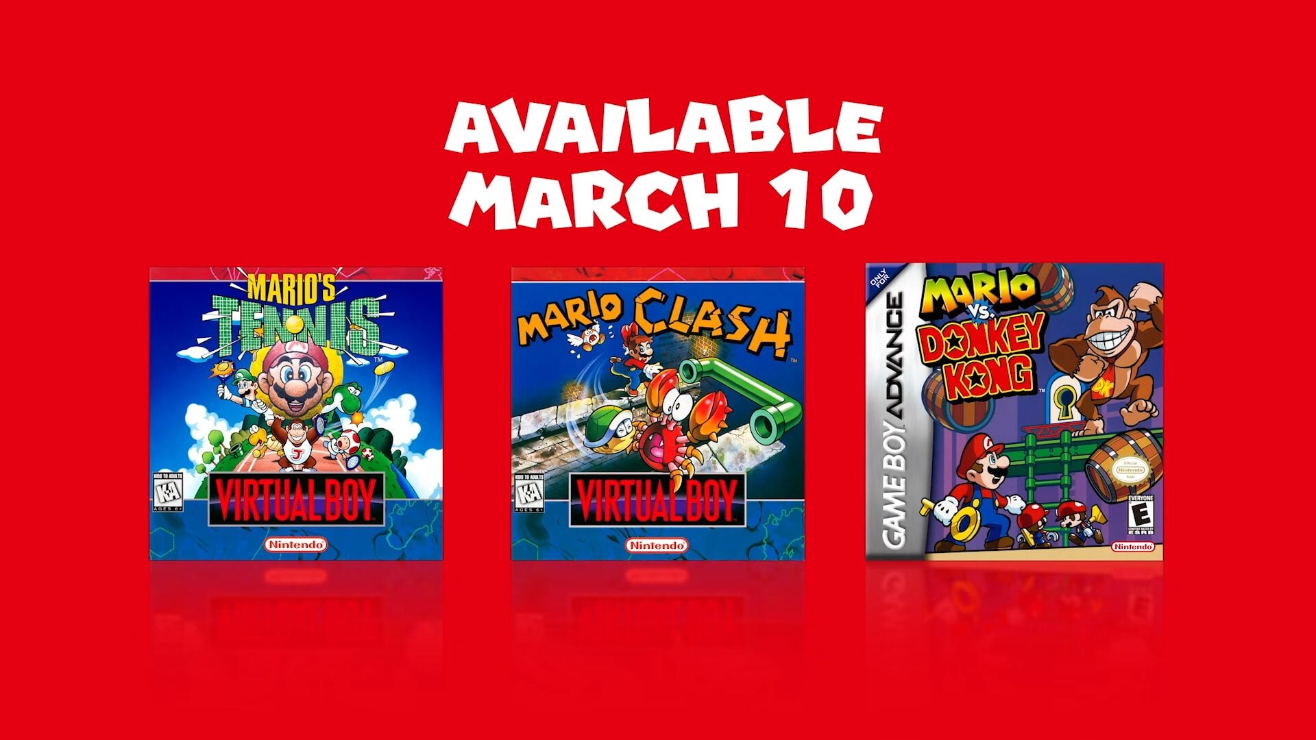 Game Boy Advance e Virtual Boy – Nintendo Classics adicionam Mario vs. Donkey Kong, Mario’s Tennis e Mario Clash em 10 de março