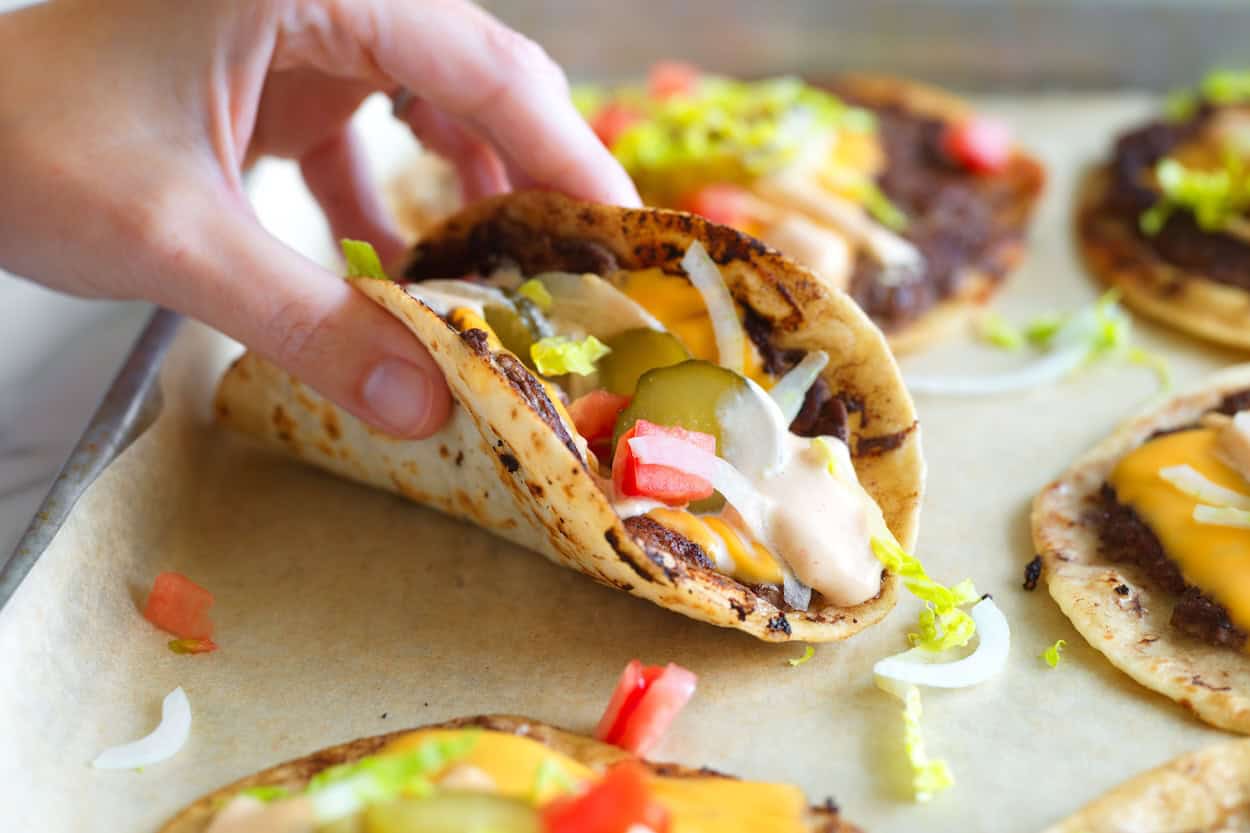 Receita de tacos de hambúrguer esmagado